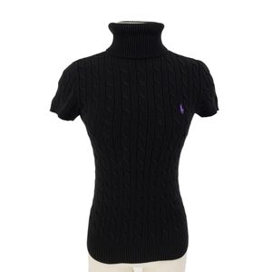 Ralph Lauren Turtleneck Sweater Black Short Sleeve Cable Knit Pullover